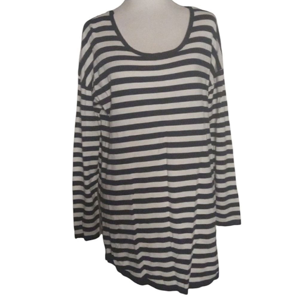 Soft Surroundings Navy White Nautical Breton Stripe Sweater Zip Detail NWT Large